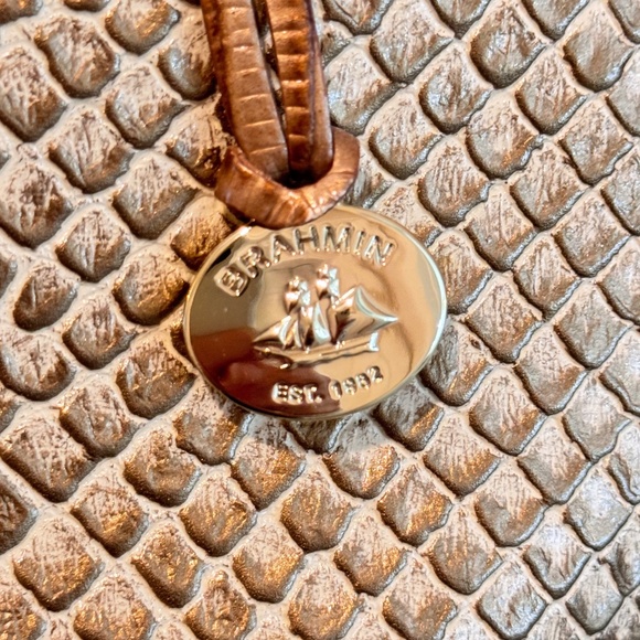 Brahmin Handbag, Tan Leather, Snakeskin Look - Picture 3 of 10
